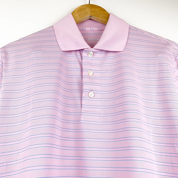 BROOK BROTHERS Pink Blue Striped Polo Shirt S NEW - Picture 5 of 9